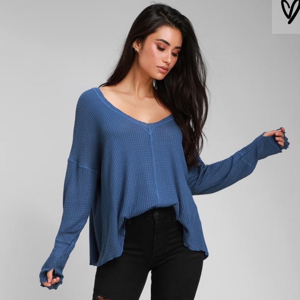 Lucy Love blue long sleeve thermal crop top